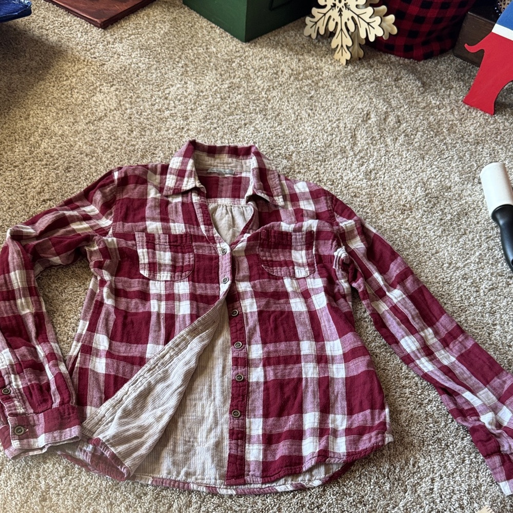 Charlotte Russe Kids Plaid Shirt - Burgundy and White